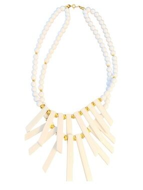 1980’s Vintage‎ Double Strand White &  Gold Necklace Statement Necklace, 21”